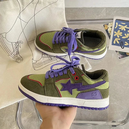 Contrast Star Lace Up Athletic Sneakers Sage - Fashorio