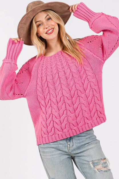 SAGE + FIG Cable-Knit Long Sleeve Sweater - Fashorio