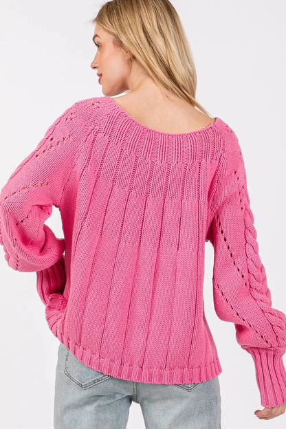 SAGE + FIG Cable-Knit Long Sleeve Sweater - Fashorio