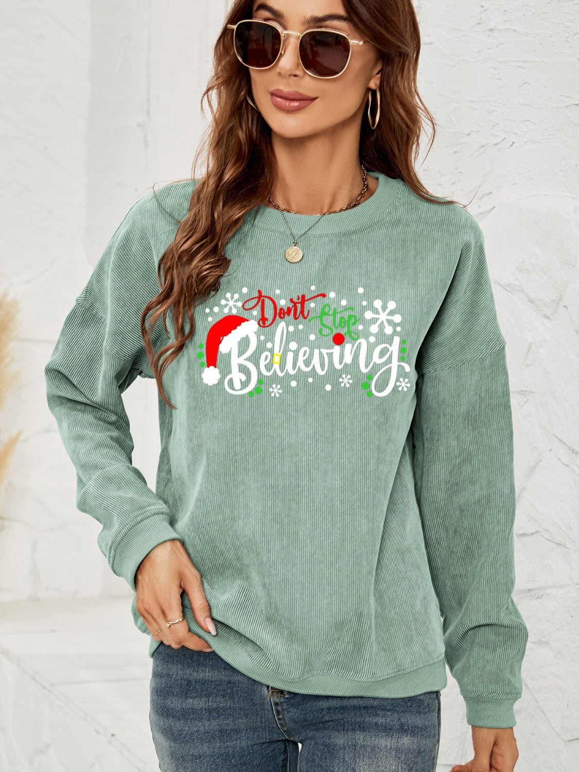 Fashorio Sage / S DON'T STOP BELIEVING Graphic Sweatshirt