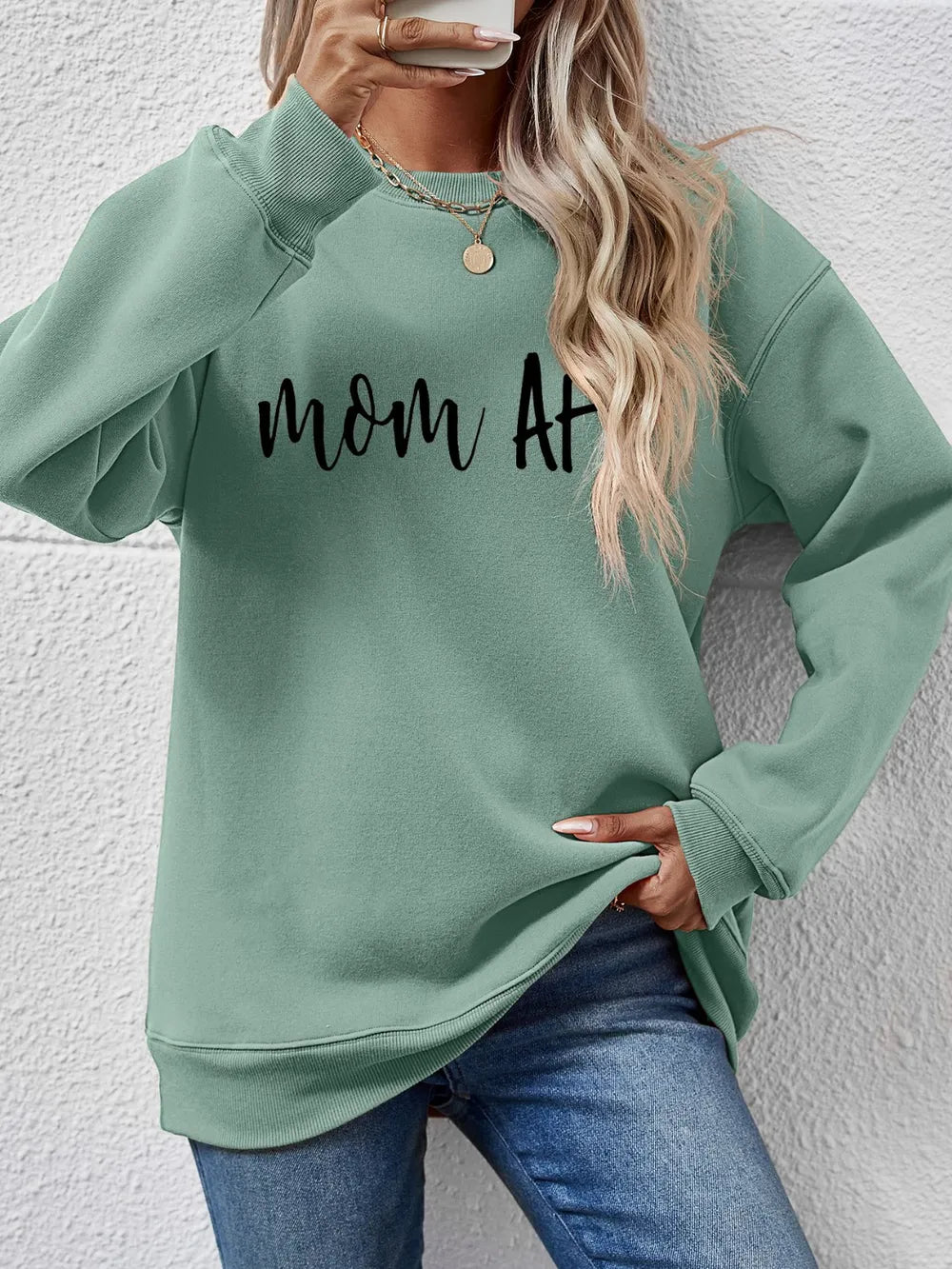 Fashorio Sage / S Letter Graphic Dropped Shoulder Sweatshirt
