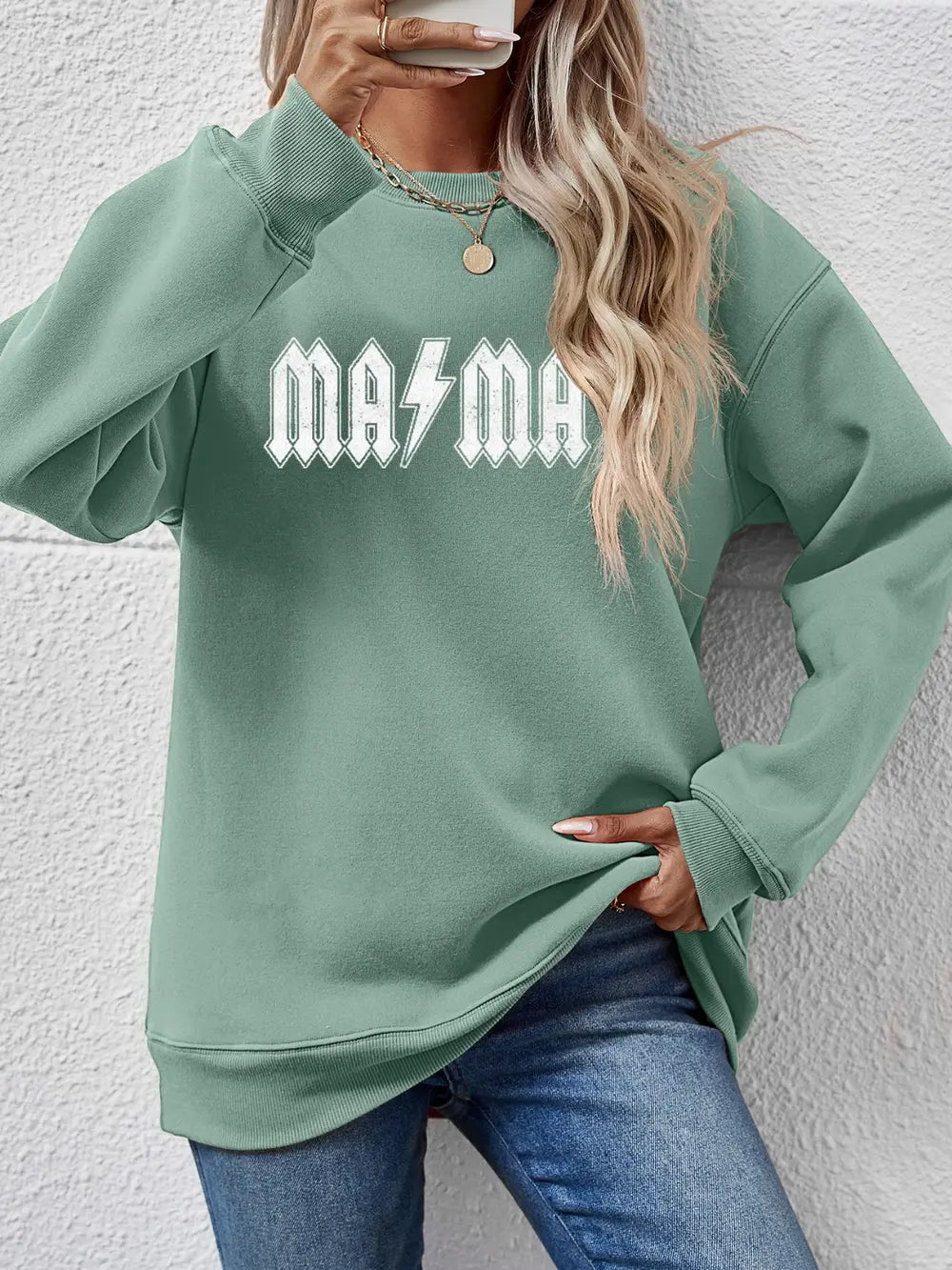 Fashorio Sage / S Letter Graphic Dropped Shoulder Sweatshirt