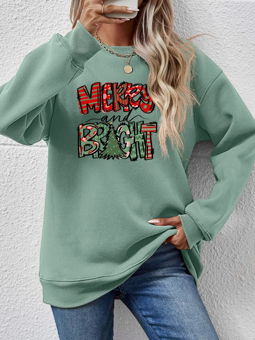 Fashorio Sage / S MERRY AND BRIGHT Long Sleeve Sweatshirt