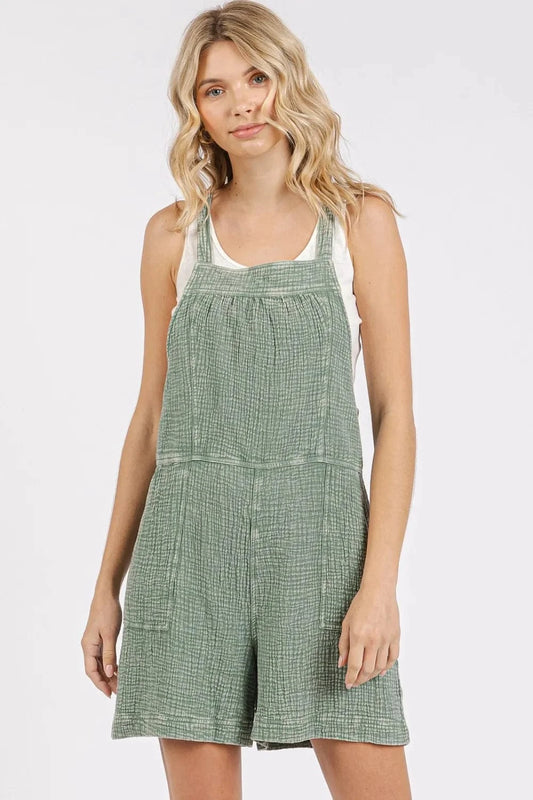 Mittoshop Textured Knotted Wide Strap Overalls Sage - Fashorio