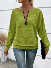 Fashorio Sage / S Ribbed Knit Quarter Zip Sweatshirt