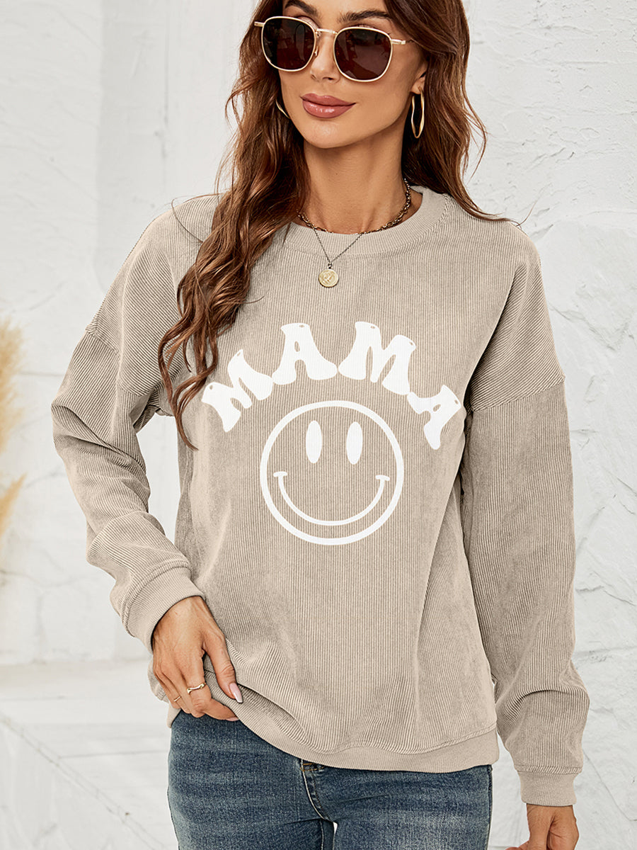 Fashorio Sand / S Round Neck Long Sleeve MAMA Graphic Sweatshirt