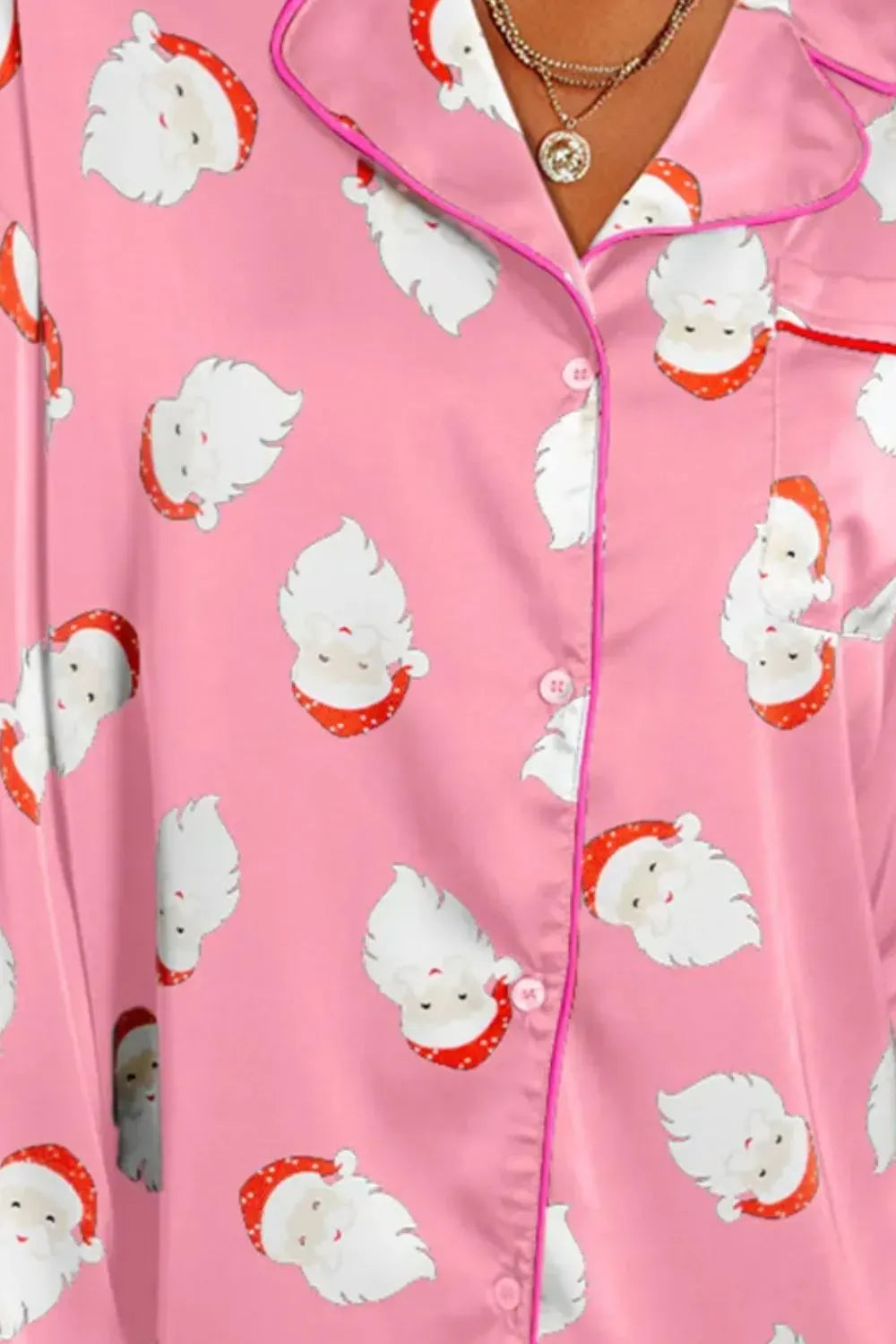 Fashorio Santa Collared Neck Long Sleeve Top and Shorts Lounge Set