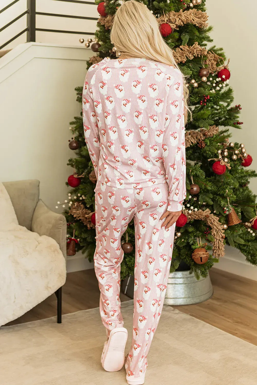 Fashorio Santa Print Long Sleeve Top and Pants Lounge Set