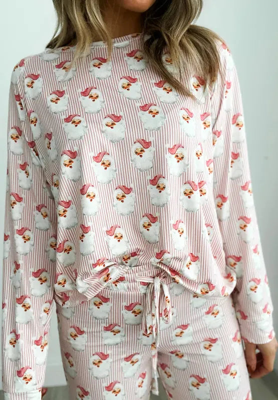 Fashorio Santa Print Long Sleeve Top and Pants Lounge Set