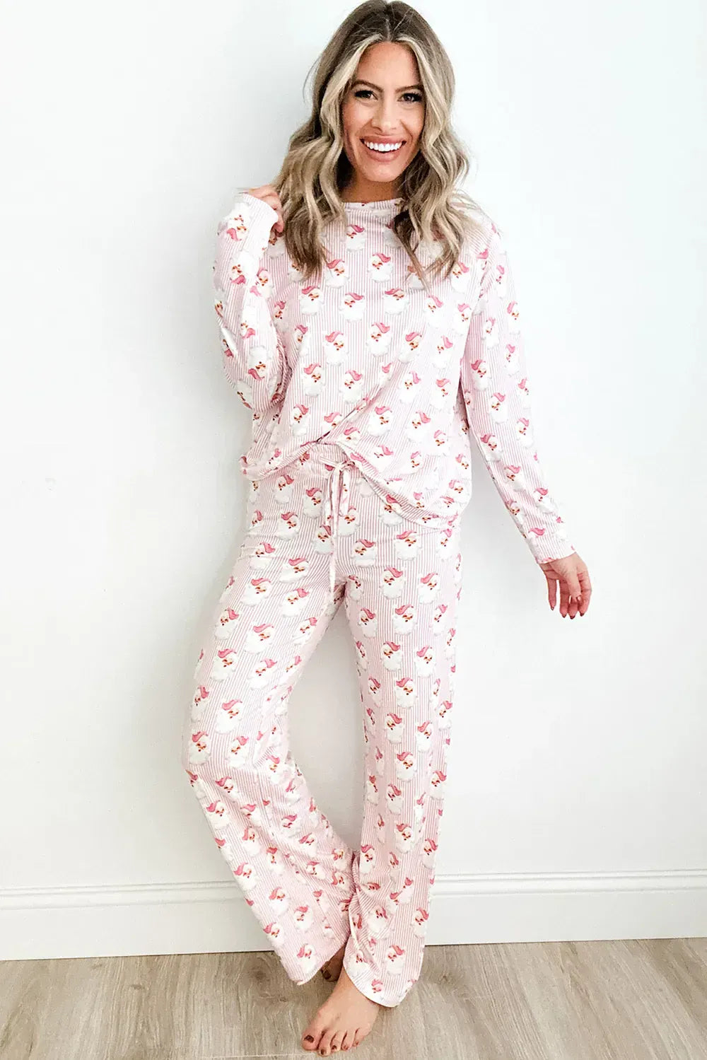 Fashorio Santa Print Long Sleeve Top and Pants Lounge Set