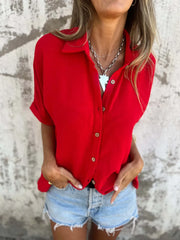 Fashorio Scarlet / S Full Size Collared Neck Half Sleeve Shirt Plus Size