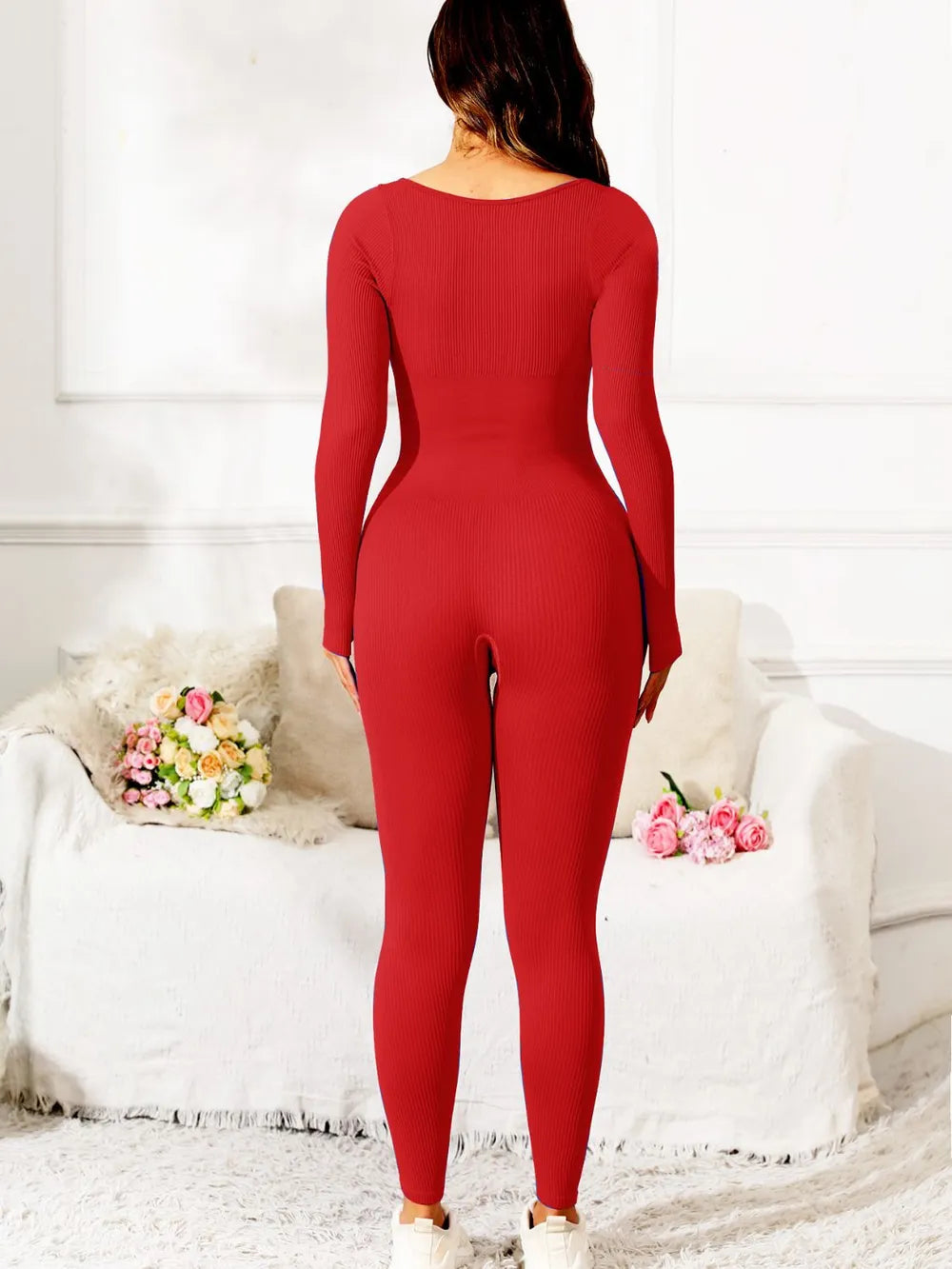 Fashorio Scoop Neck Long Sleeve Active Jumpsuit
