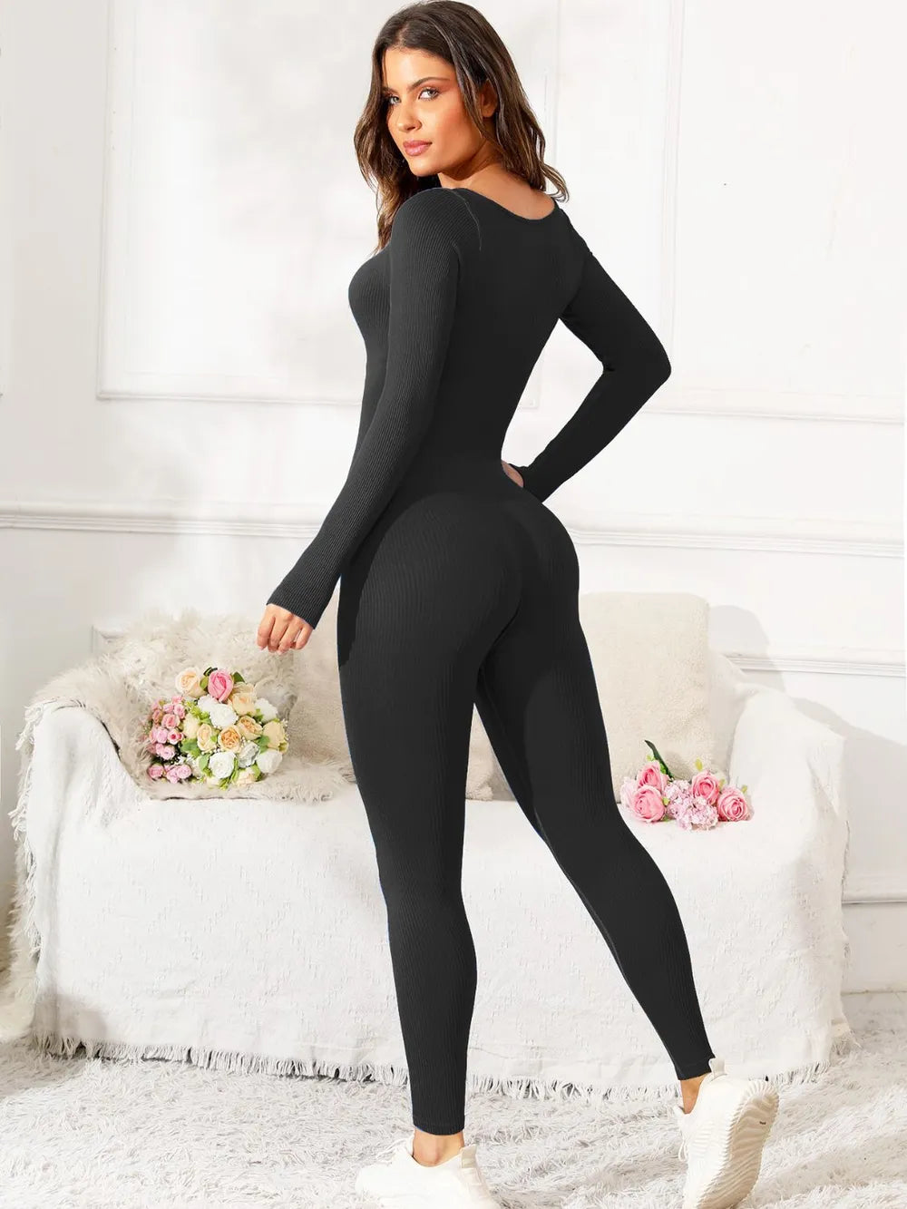 Fashorio Scoop Neck Long Sleeve Active Jumpsuit