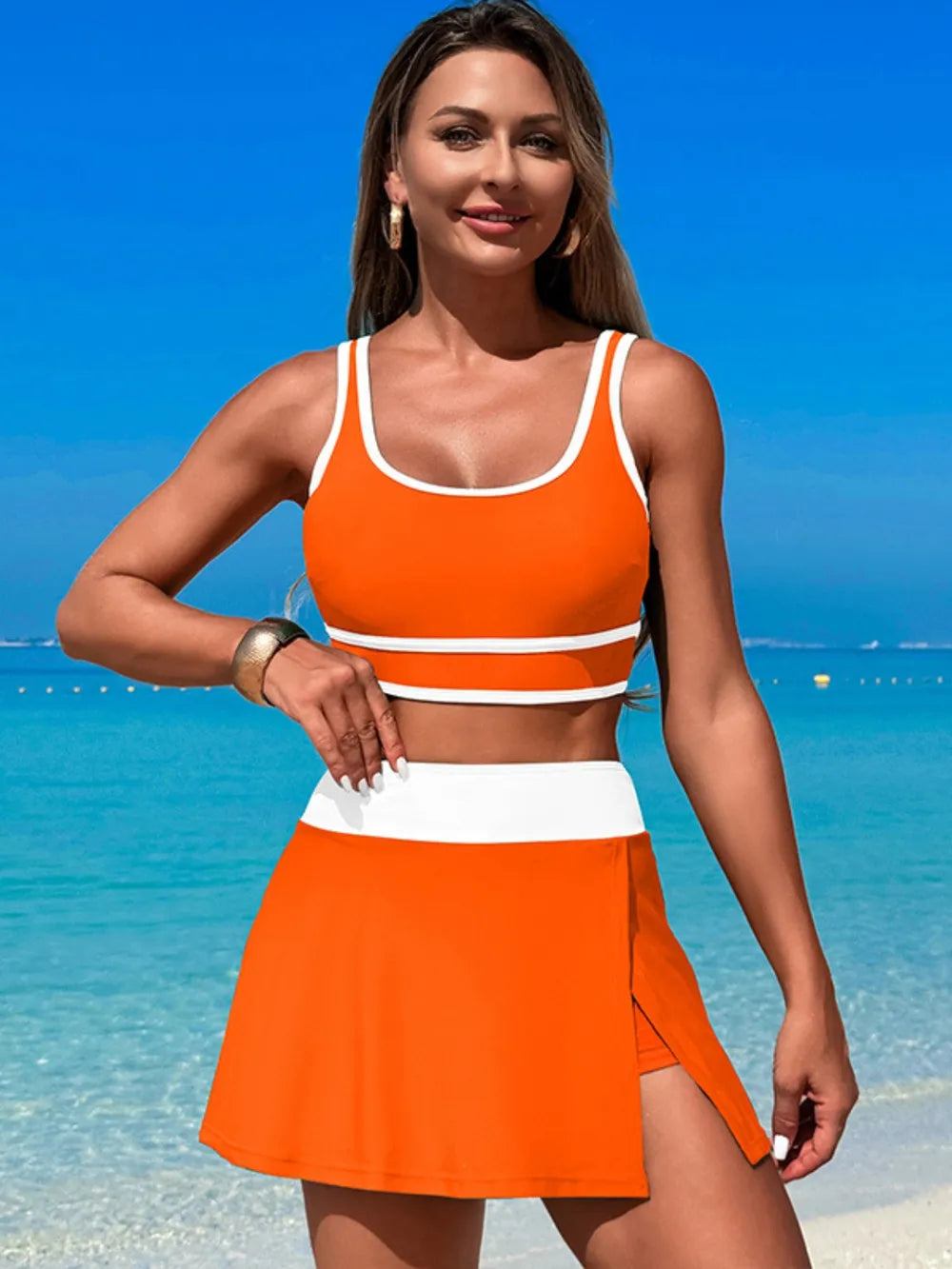 Fashorio Scoop Neck Top and Skort Swim Set