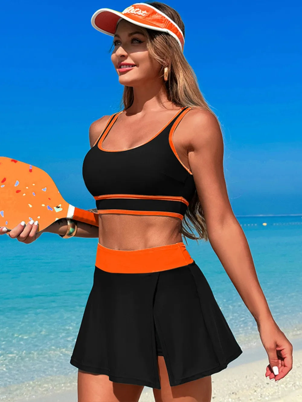 Fashorio Scoop Neck Top and Skort Swim Set
