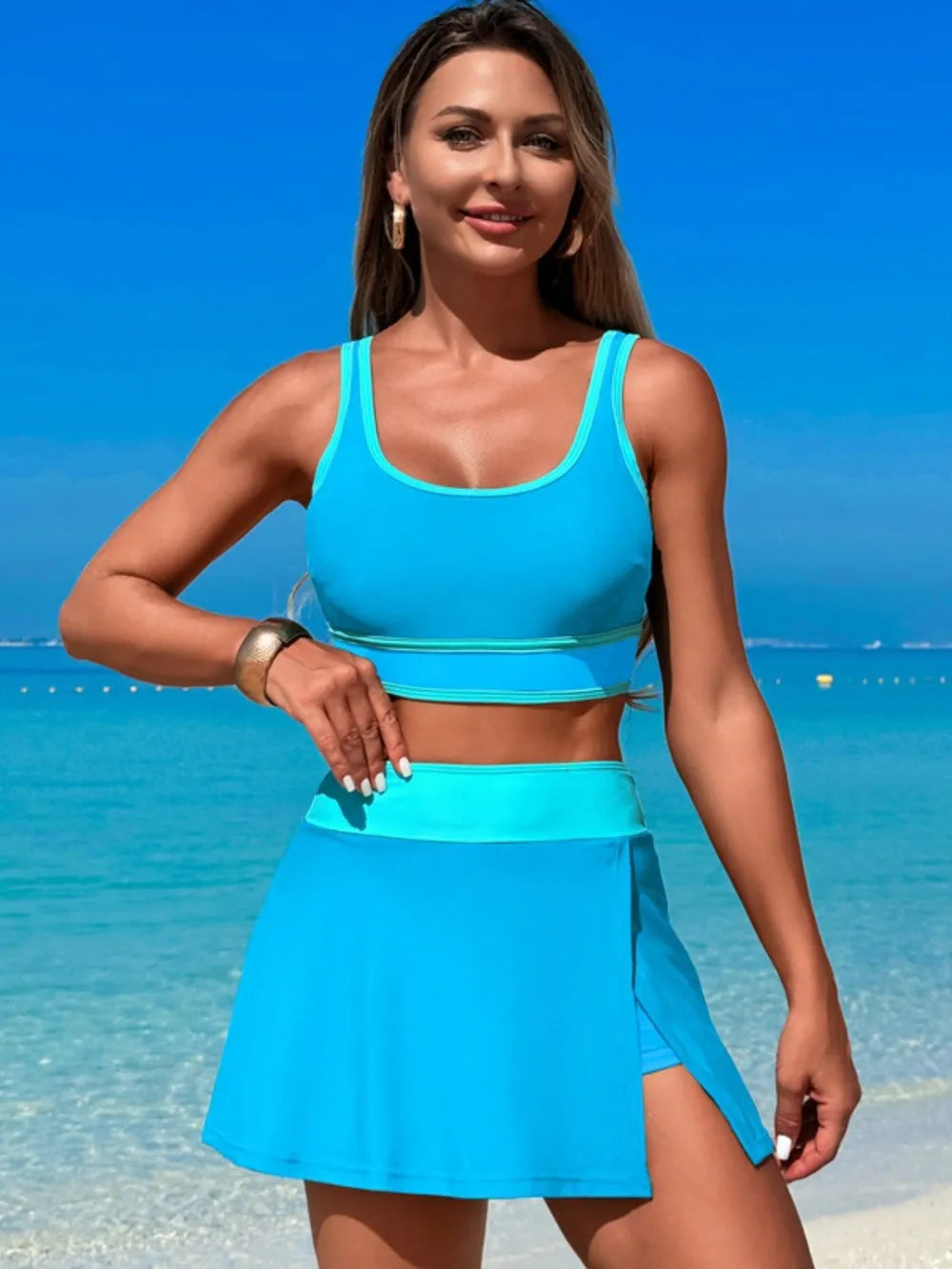 Fashorio Scoop Neck Top and Skort Swim Set