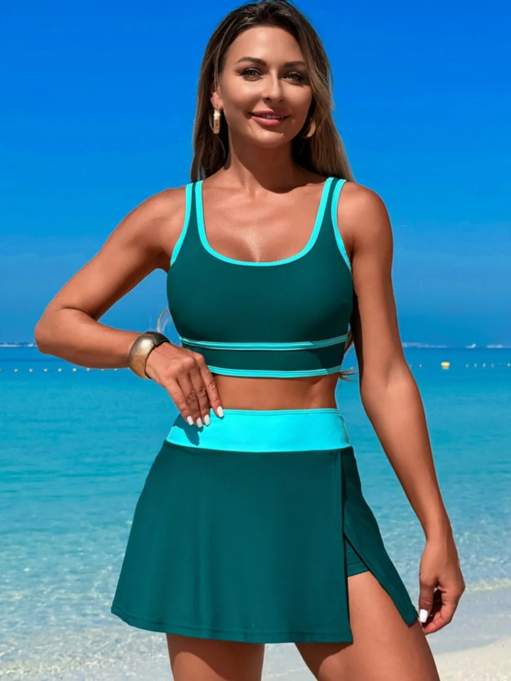 Fashorio Scoop Neck Top and Skort Swim Set