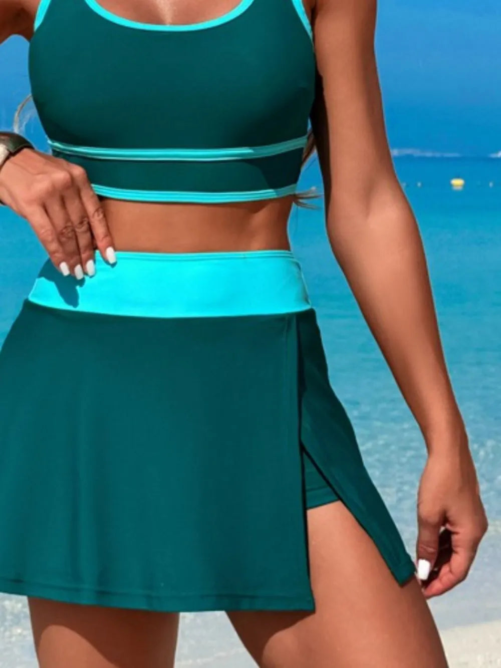Fashorio Scoop Neck Top and Skort Swim Set
