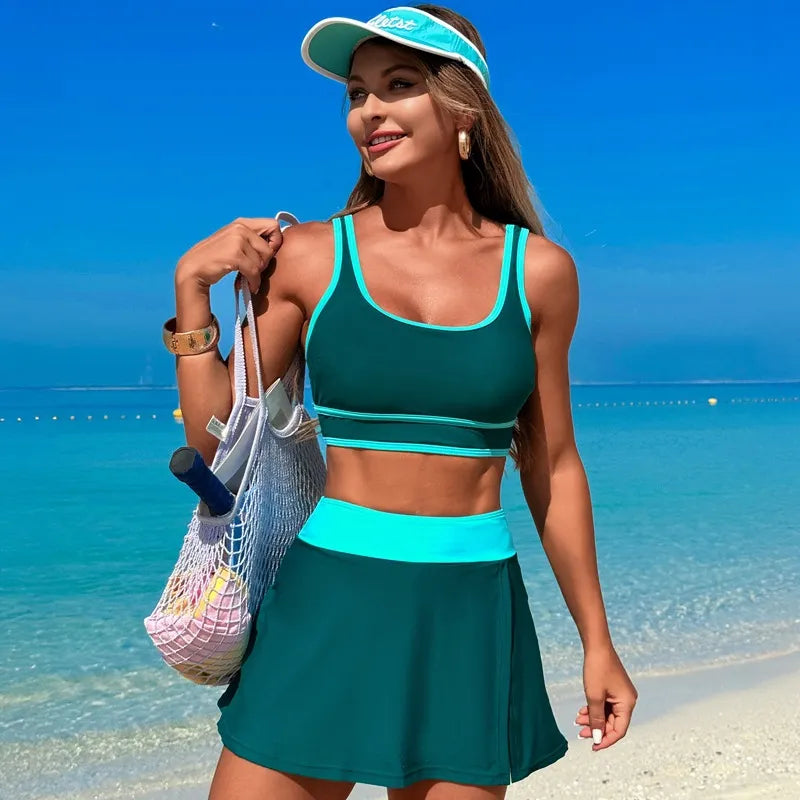 Fashorio Scoop Neck Top and Skort Swim Set