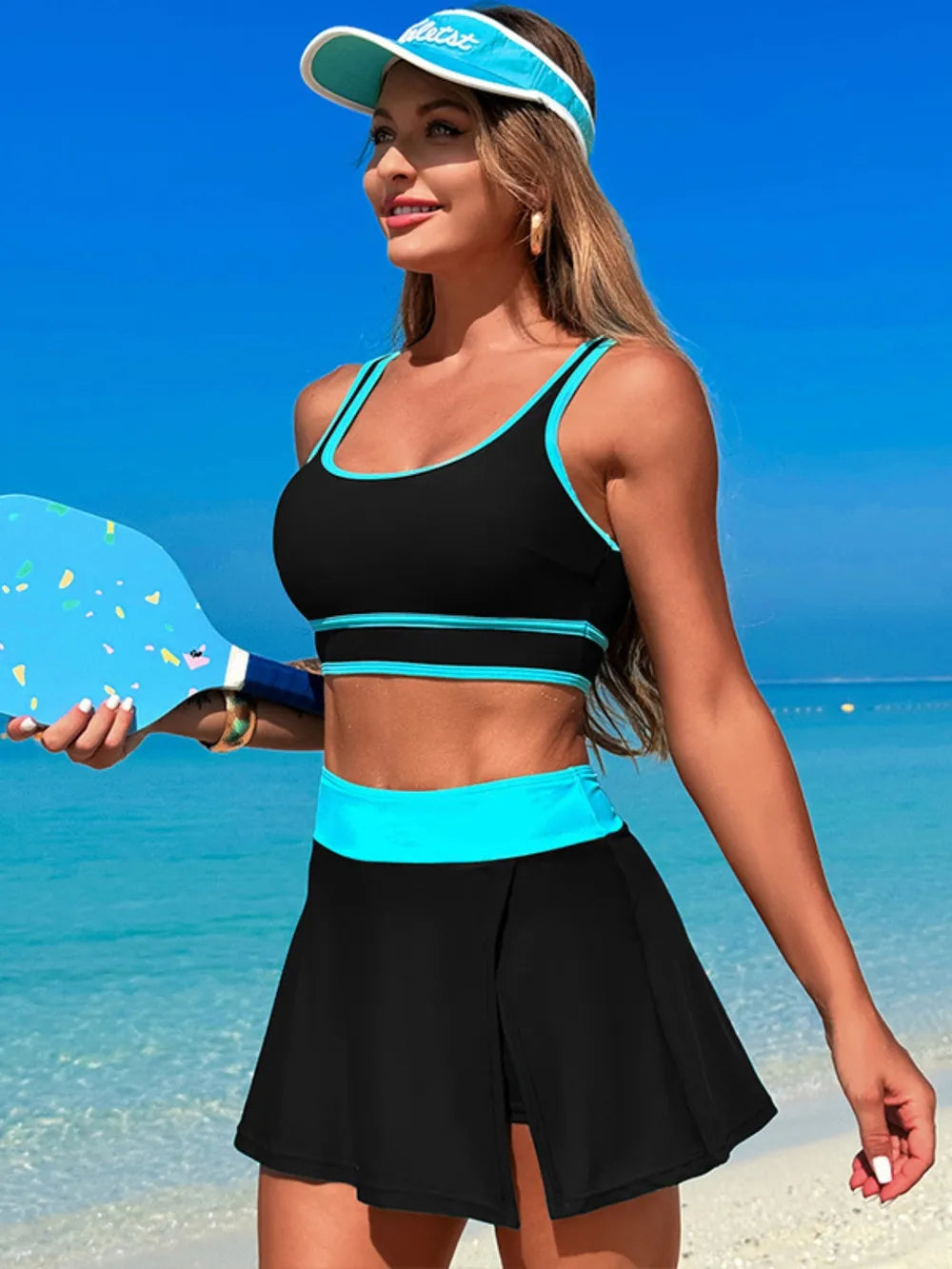Fashorio Scoop Neck Top and Skort Swim Set