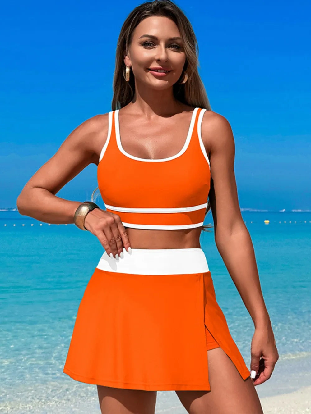 Fashorio Scoop Neck Top and Skort Swim Set