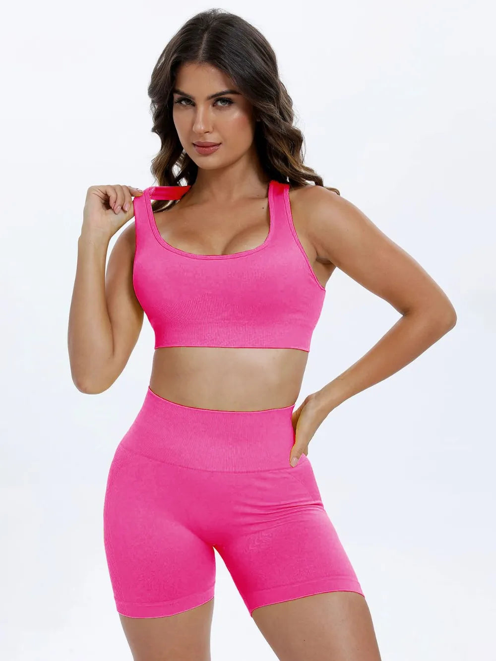 Fashorio Scoop Neck Wide Strap Top and Shorts Active Set