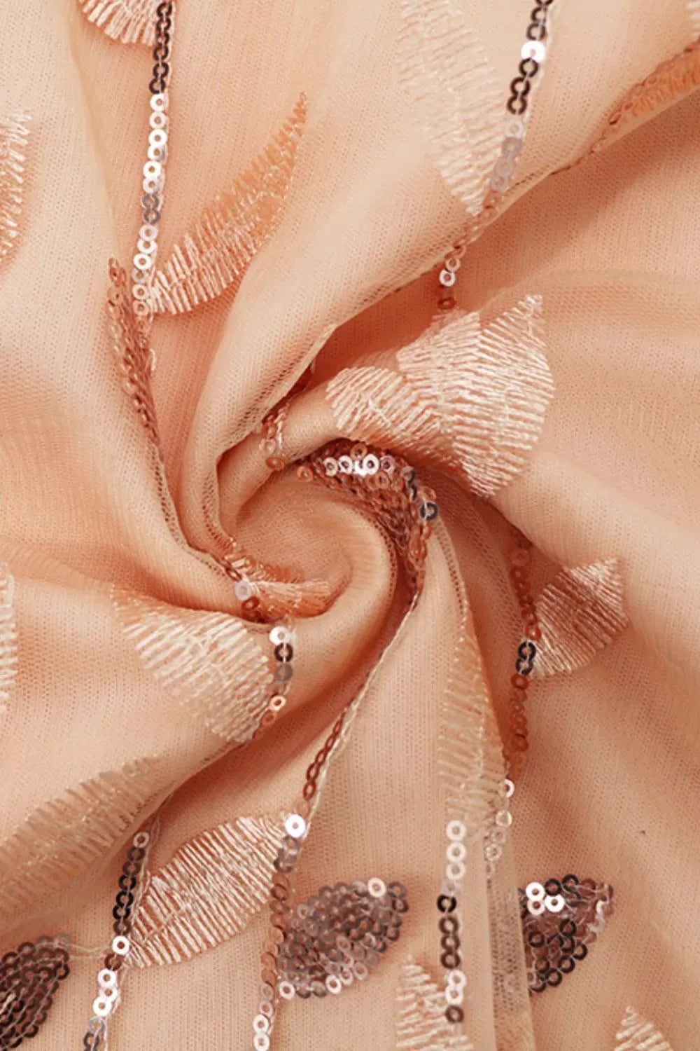 Fashorio Sequin Leaf Embroidery Tie Front Short Sleeve Dress