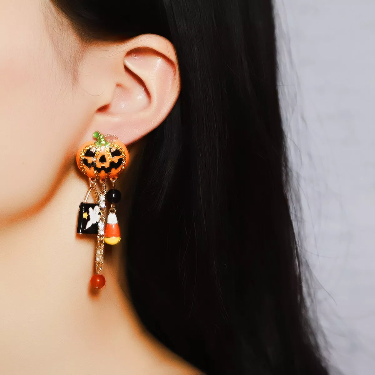 Fashorio Sherbet / One Size Halloween Pumpkin Ghost Dangle Earrings