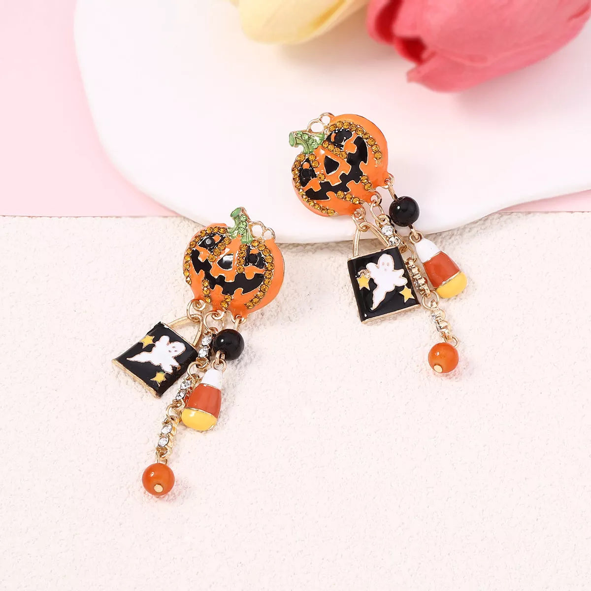 Fashorio Sherbet / One Size Halloween Pumpkin Ghost Dangle Earrings