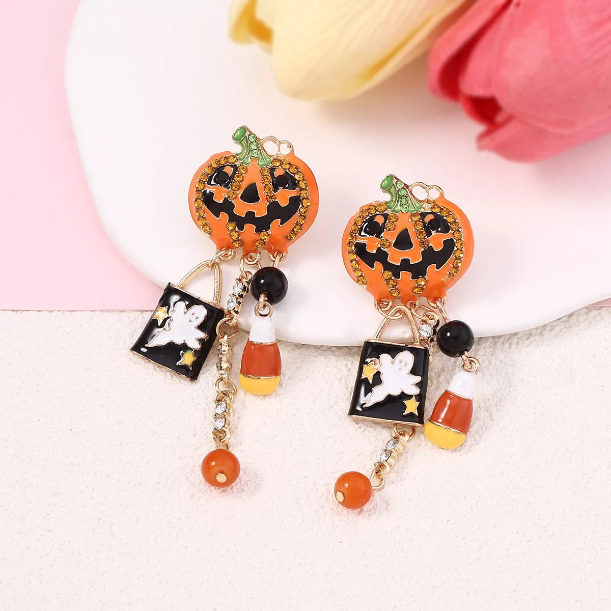 Fashorio Sherbet / One Size Halloween Pumpkin Ghost Dangle Earrings