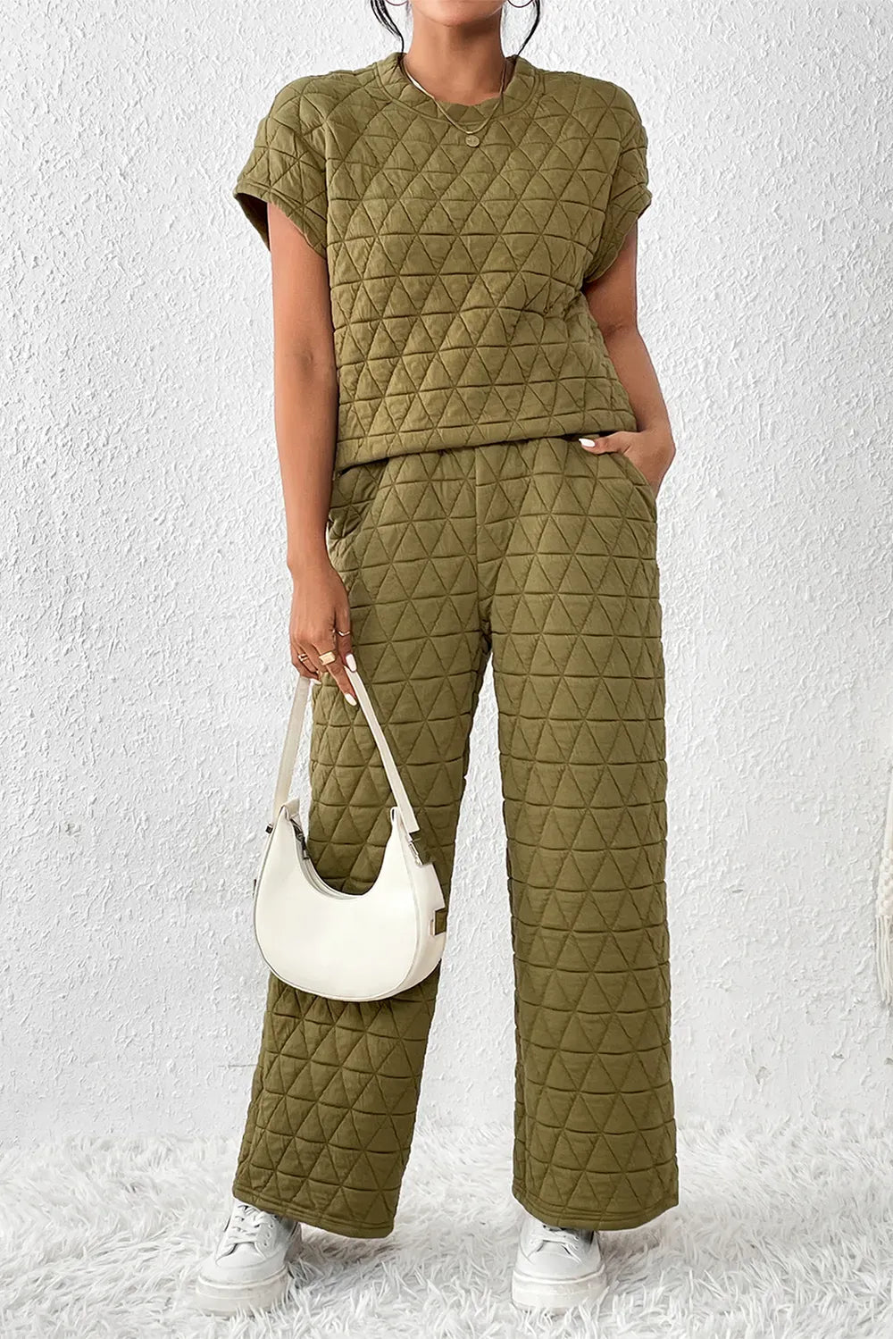 Fashorio Short Sleeve Top and Pocketed Pants Lounge Set