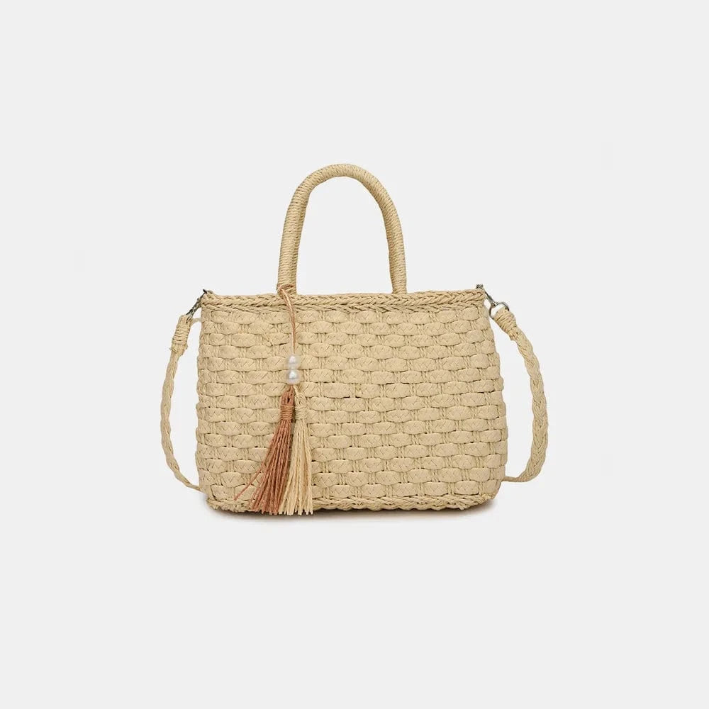 Fashorio Shoulder Bags Beige / One Size Braided Strap Paper Weave Shoulder Bag