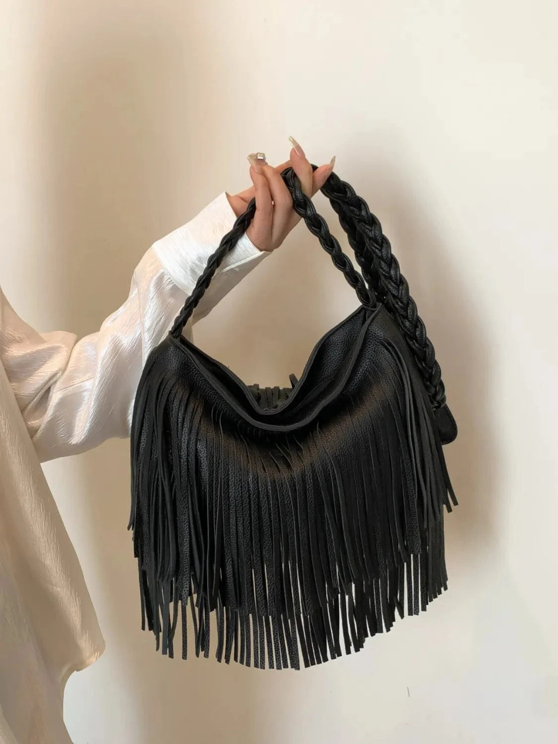 Fashorio Shoulder Bags Black / One Size Fringe Solid Color Shoulder Bag