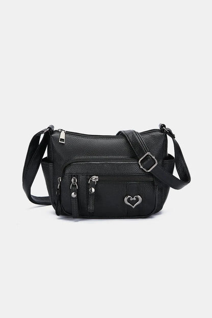 PU Leather Adjustable Strap Shoulder Bag Black One Size - Fashorio