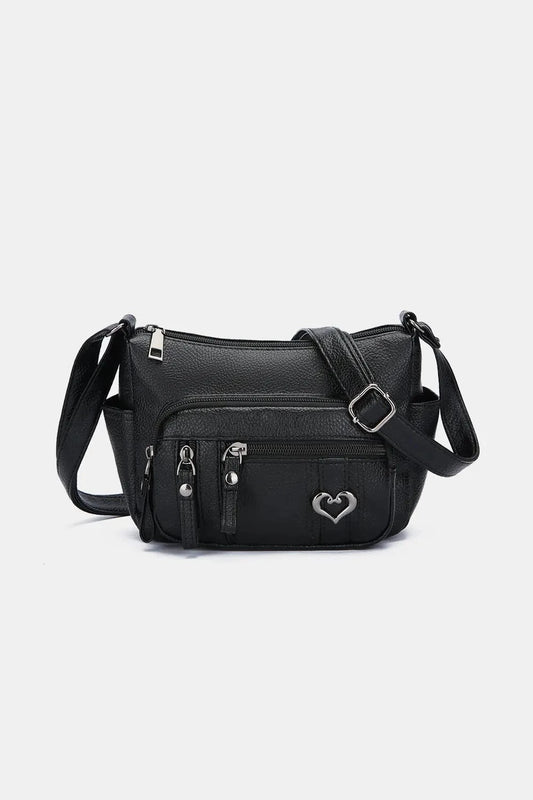 PU Leather Adjustable Strap Shoulder Bag Black One Size - Fashorio