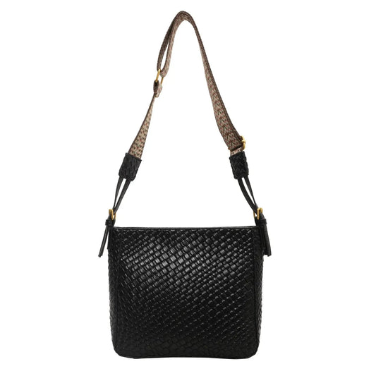 Woven Leather Shoulder Bag with Adjustable Strap Black onesize - Fashorio