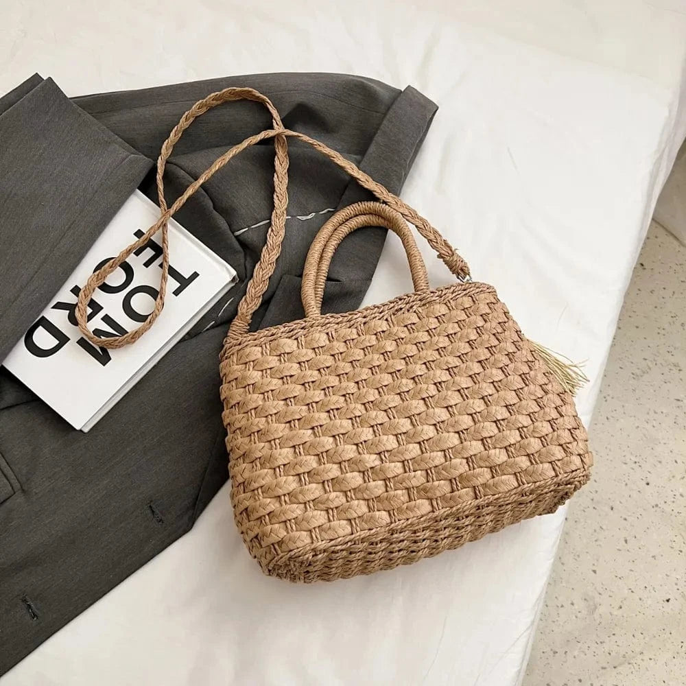 Fashorio Shoulder Bags Braided Strap Paper Weave Shoulder Bag