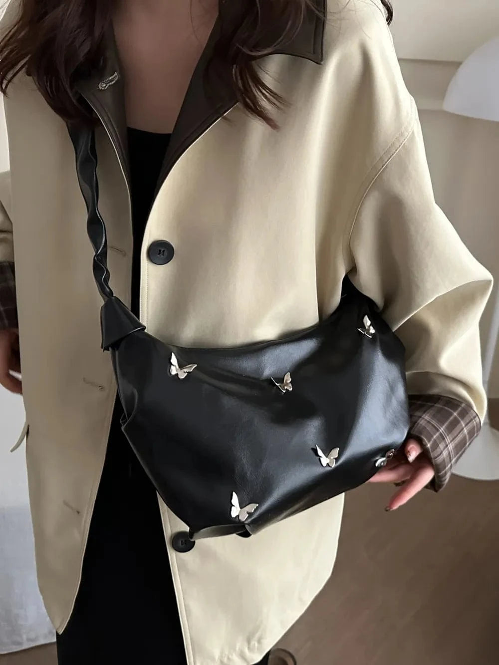 Fashorio Shoulder Bags Butterfly Ruched Strap Shoulder Bag