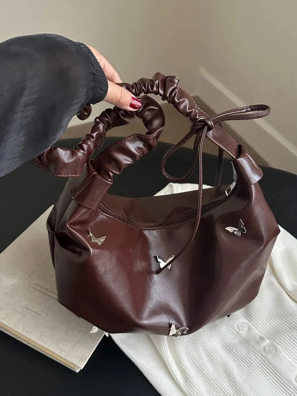 Fashorio Shoulder Bags Butterfly Ruched Strap Shoulder Bag