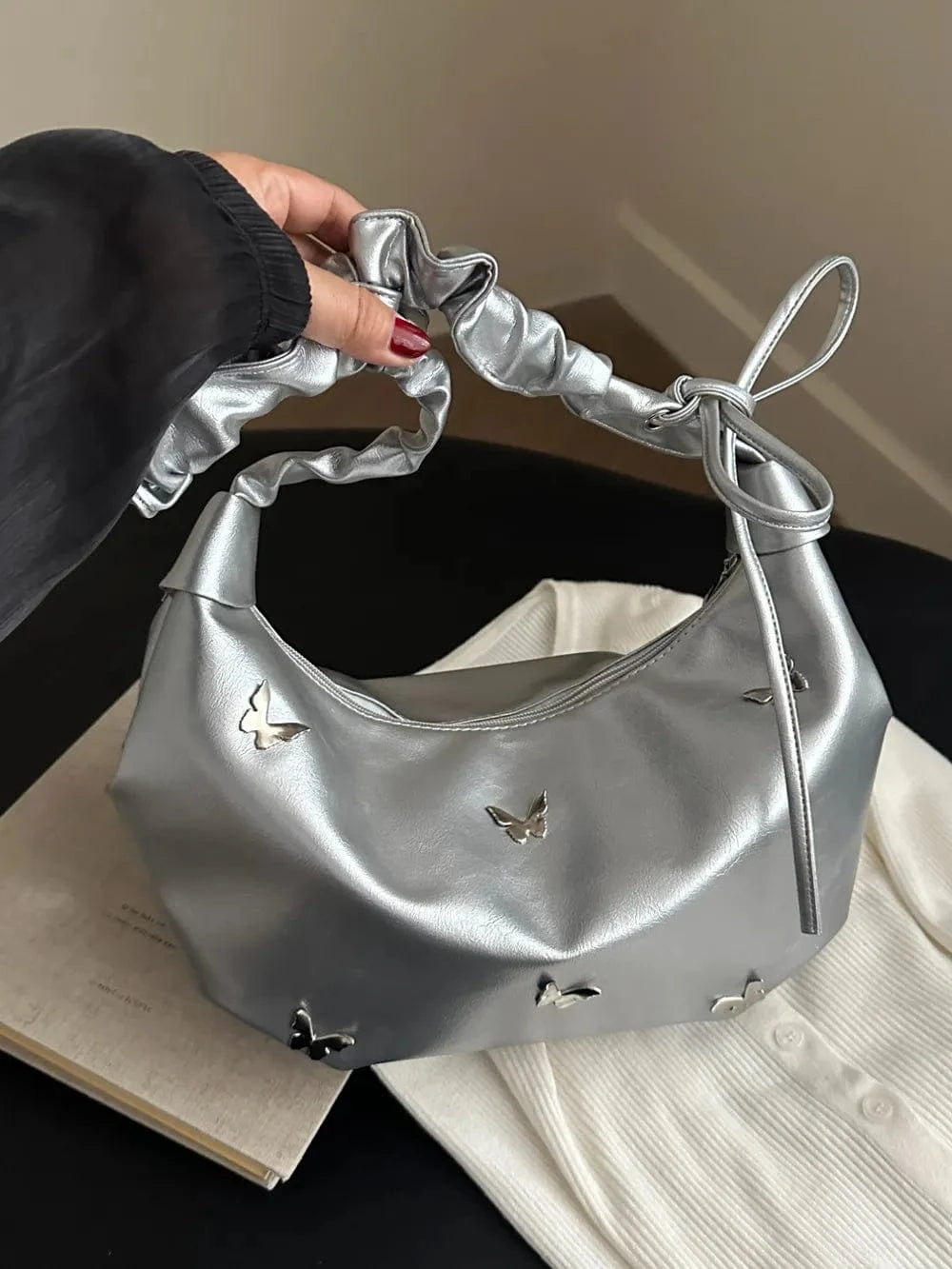 Fashorio Shoulder Bags Butterfly Ruched Strap Shoulder Bag