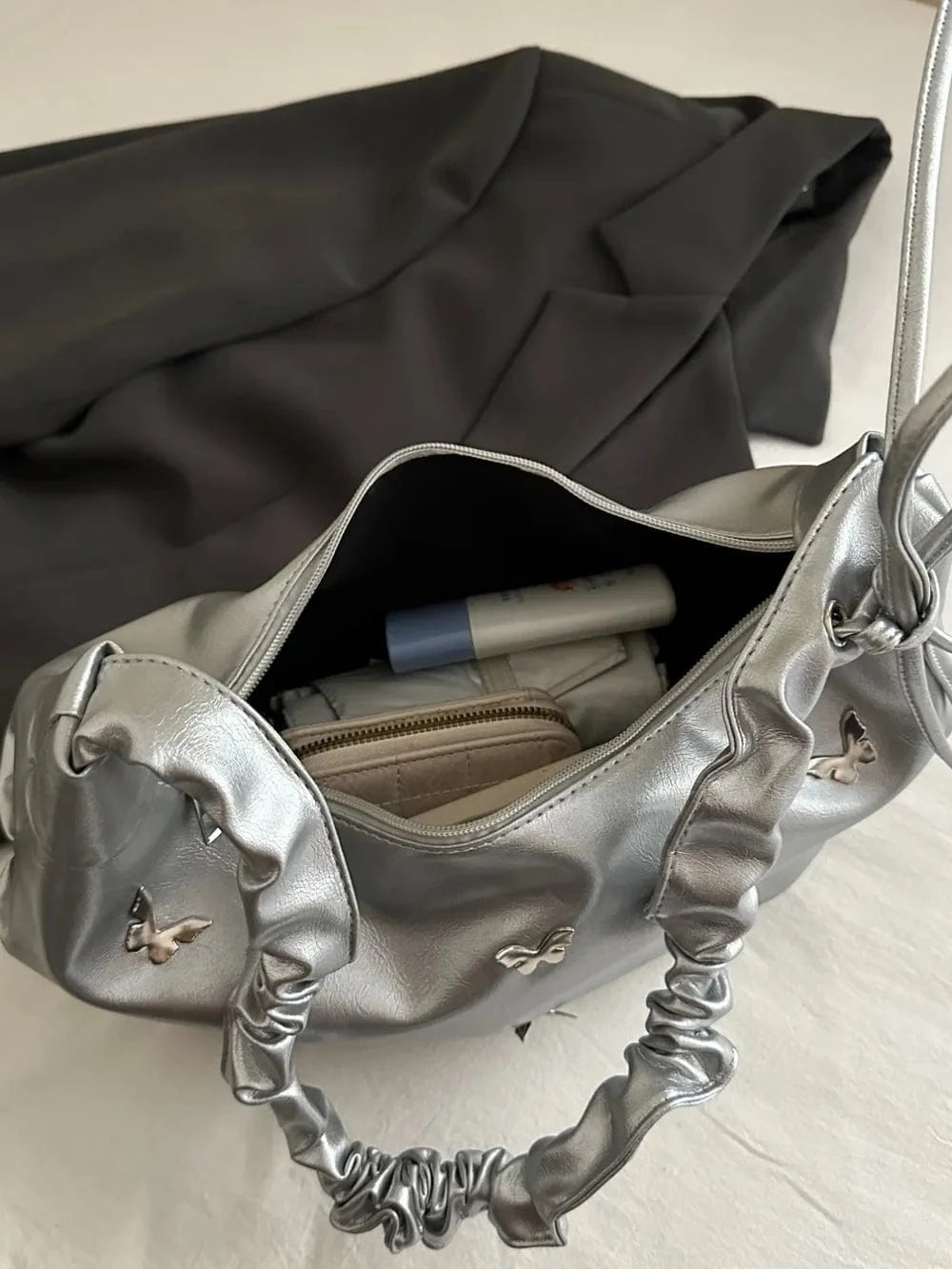 Fashorio Shoulder Bags Butterfly Ruched Strap Shoulder Bag