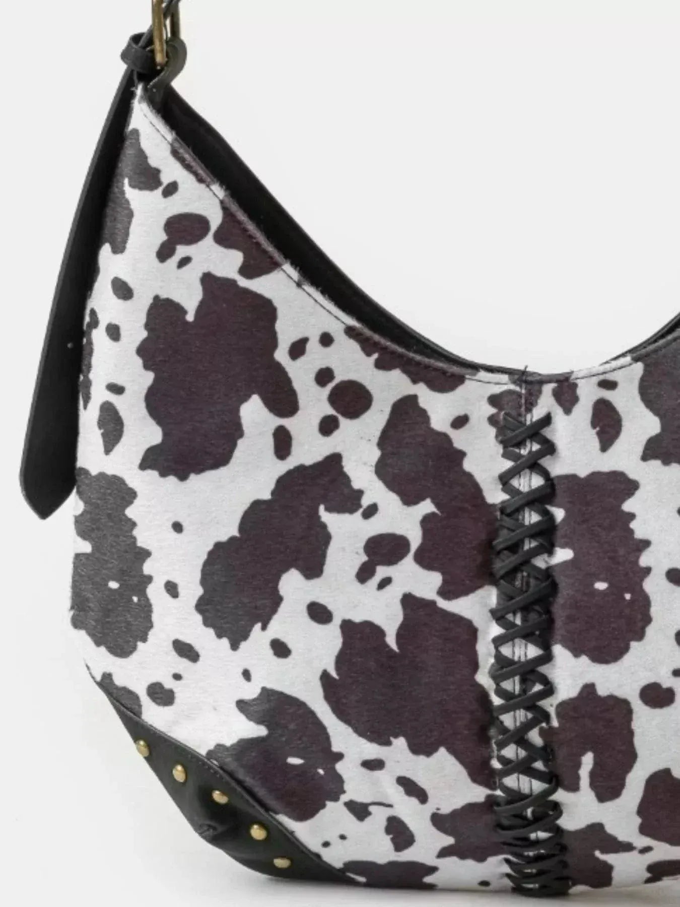 Fashorio Shoulder Bags BW / one size Fame Cow Print Hobo Shoulder Bag with Studded Details