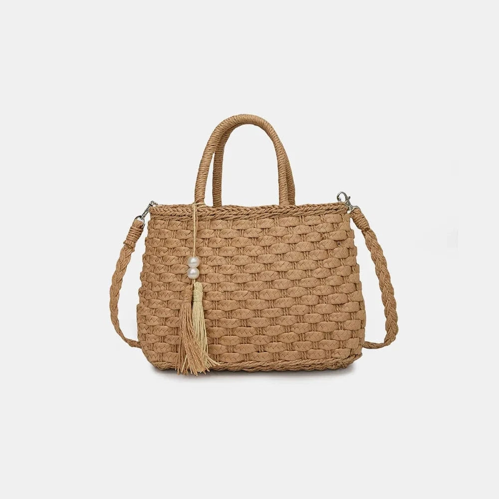Fashorio Shoulder Bags Camel / One Size Braided Strap Paper Weave Shoulder Bag
