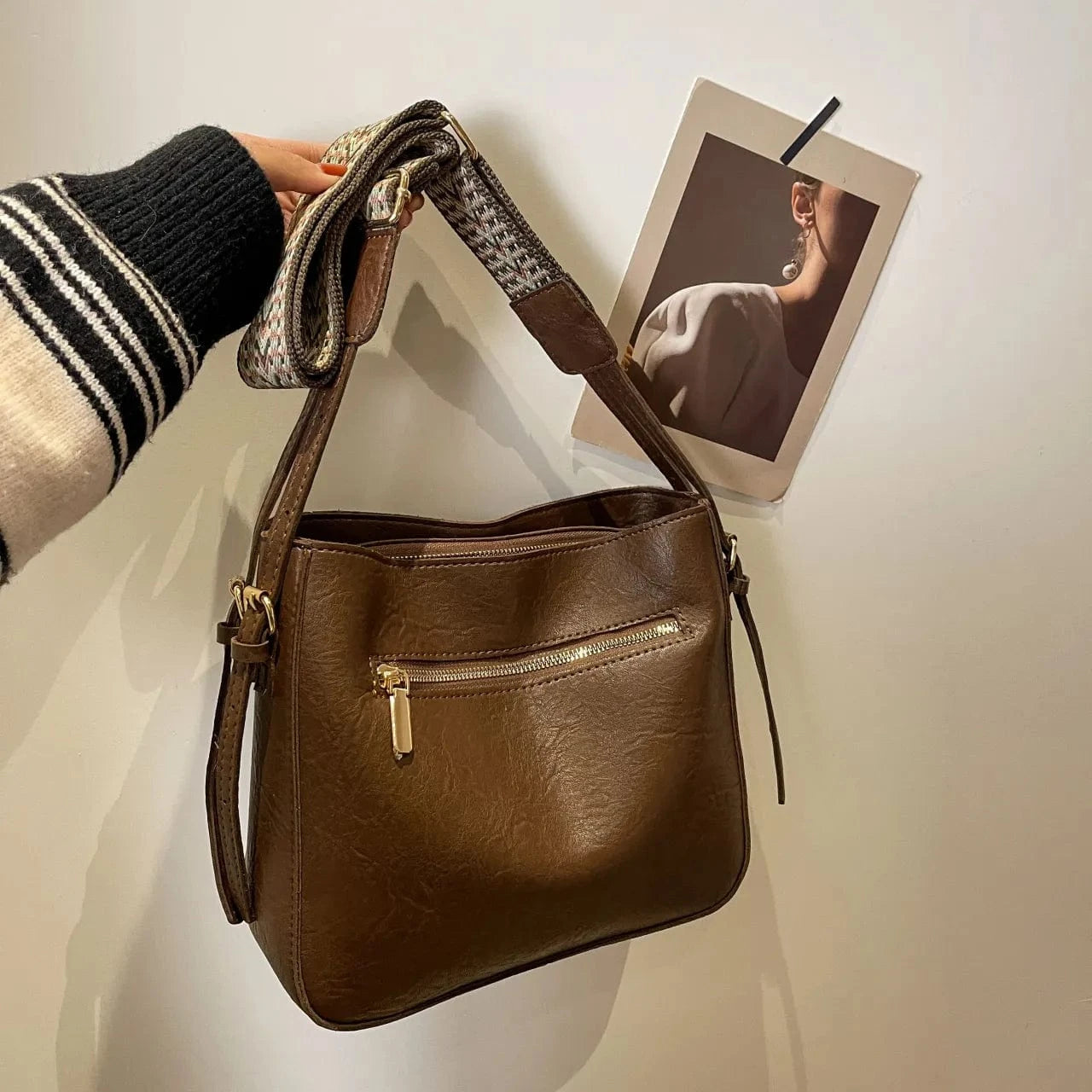 Fashorio Shoulder Bags Coffee / onesize PU Leather Adjustable Strap Shoulder Bag