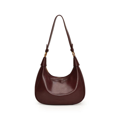Curved Leather Shoulder Bag - Fashorio