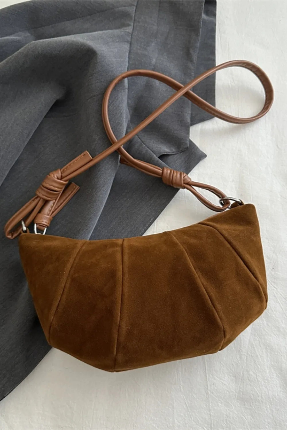 Fashorio Shoulder Bags Dark Brown / One Size Suede Croissant Shape Shoulder Bag