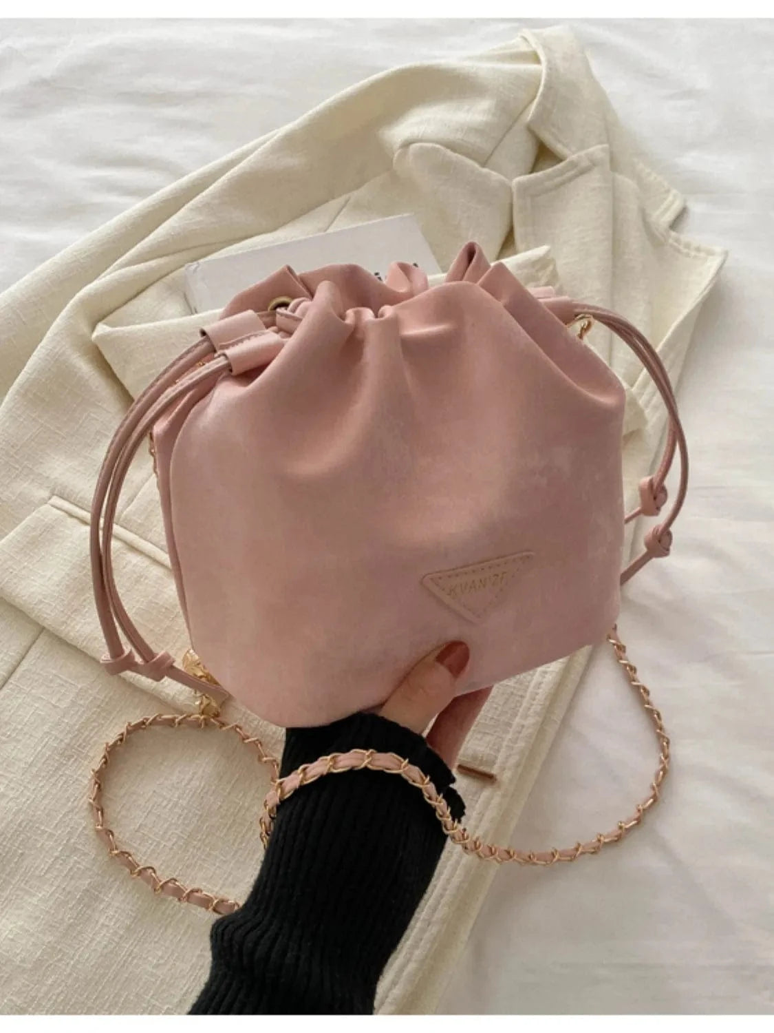 Fashorio Shoulder Bags Dusty Pink / One Size Drawstring Chain Strap Bucket Bag