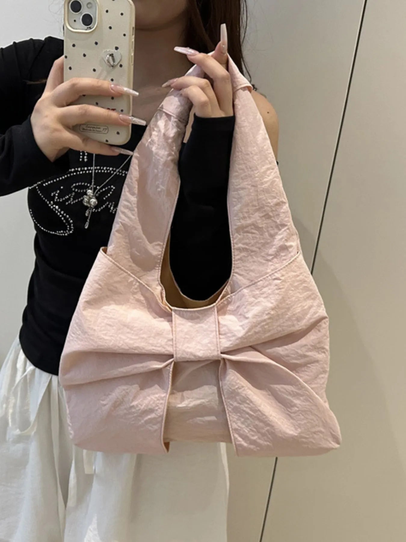 Fashorio Shoulder Bags Pink / One Size Ruched Bow Shoulder Bag