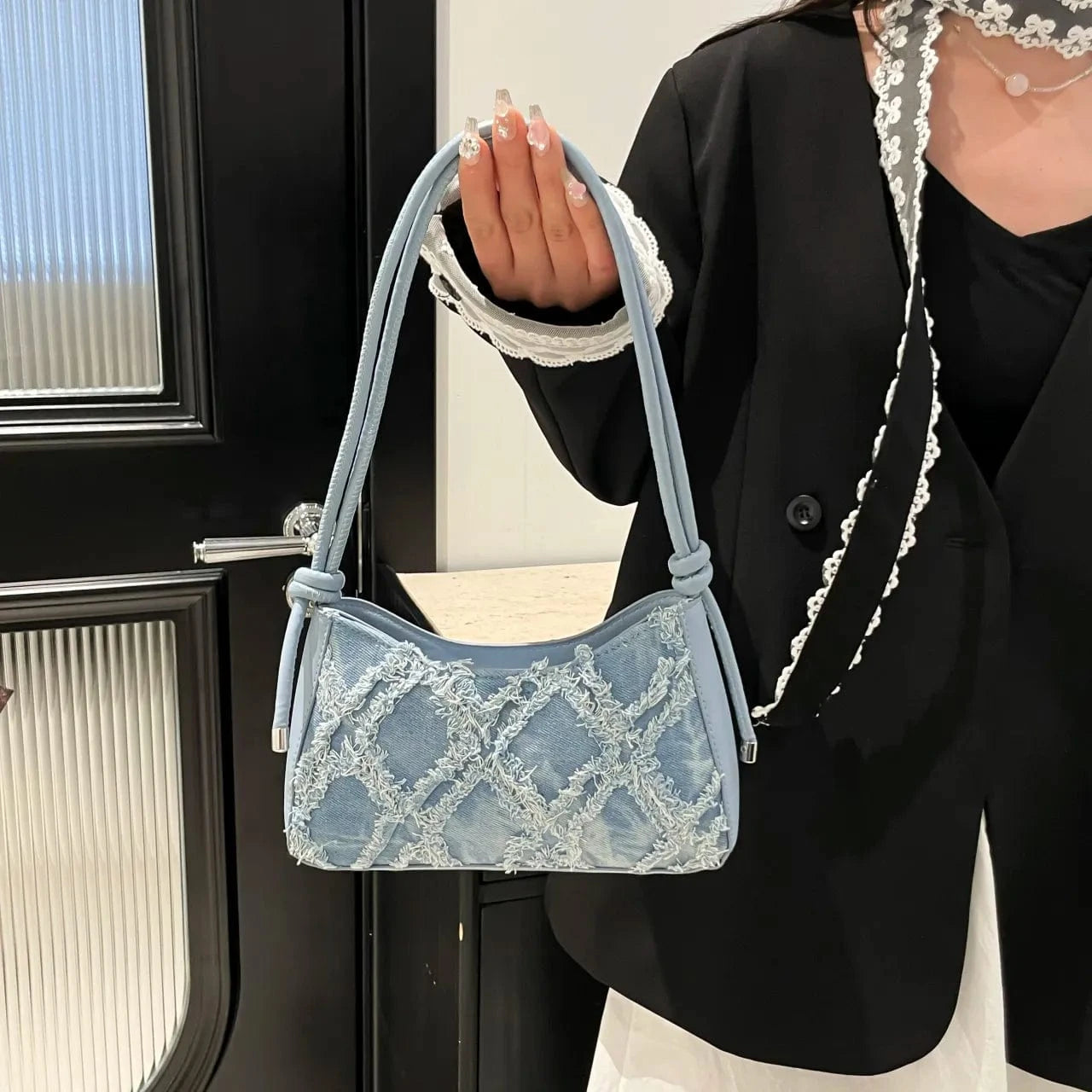 Fashorio Shoulder Bags Raw Hem Shoulder Bag