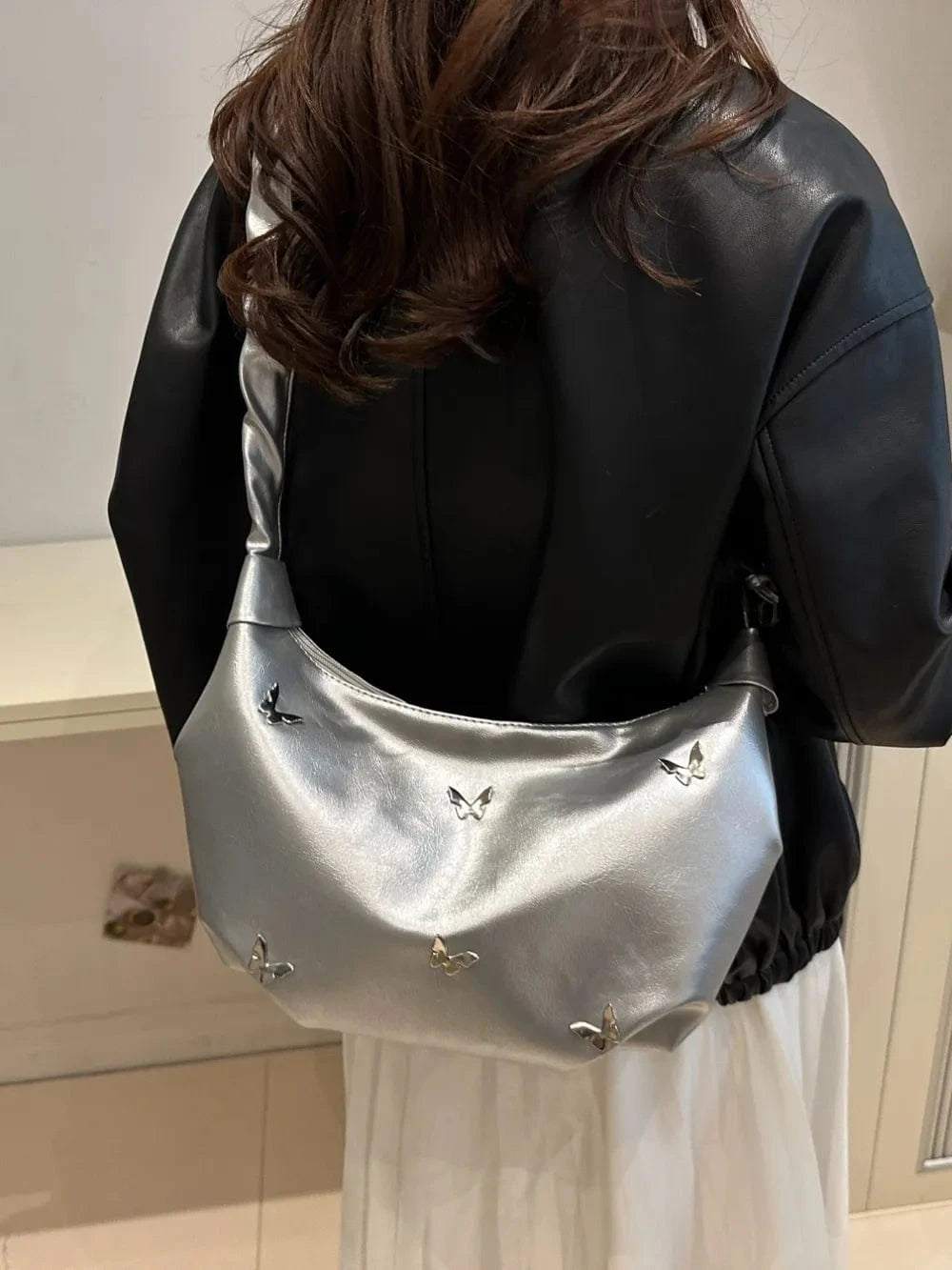 Fashorio Shoulder Bags Silver / One Size Butterfly Ruched Strap Shoulder Bag